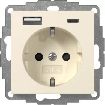 GIRA 245901 SCHUKO lizdas su USB įkrovikliu 2x Type A/C System 55 kreminės baltos spalvos