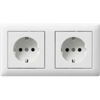 Gira System 55 Schuko lizdas 2 vietų su rėmeliu, iš anksto sujungtas, grynas baltas blizgus 479303