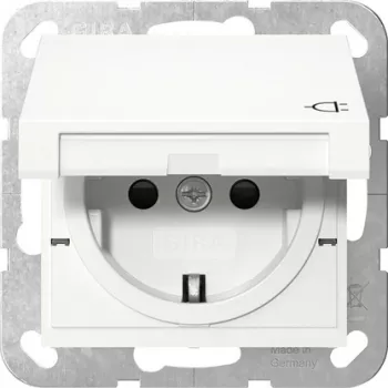GIRA 475403 SCHUKO lizdas su atlenkiamu dangteliu, padidinta apsauga nuo kontakto, System 55, grynai balta
