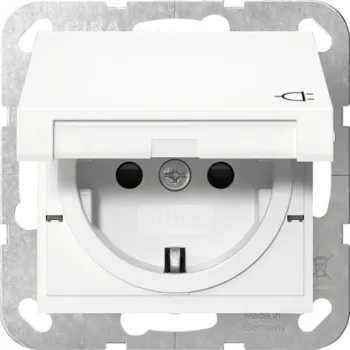 Gira 475427 SCHUKO lizdas su atlenkiamu dangteliu, System 55, blizgus grynas baltas