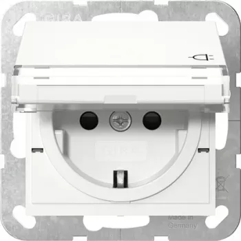 Gira 455703 SCHUKO kištukinis lizdas su atverčiamu dangteliu, grynai balta blizgi, System 55