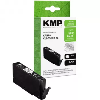 KMP juoda suderinama rašalo kasetė, skirta Canon CLI-551 XL BK (didelės talpos, 11 ml, ~500 psl.) 1518,4011