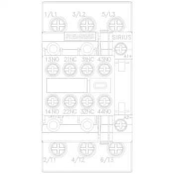 Siemens SIRIUS 3RT2 galios kontaktorius 11kW/400V 2NO+2NC 24V DC ritė, varžtiniai gnybtai, IP20 3RT20261BB443MA0