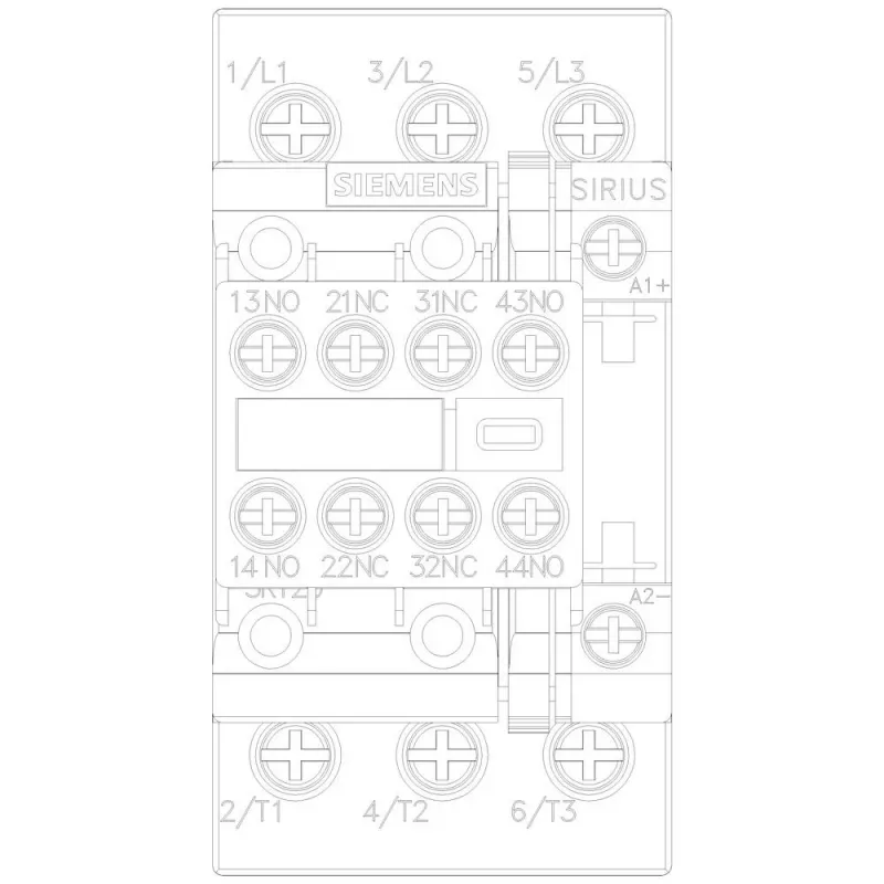 Siemens SIRIUS 3RT2 galios kontaktorius 11kW/400V 2NO+2NC 24V DC ritė, varžtiniai gnybtai, IP20 3RT20261BB443MA0