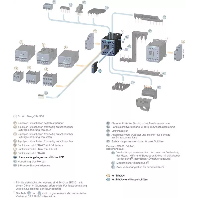 Siemens SIRIUS 3RT2 viršįtampių slopintuvas, varistorius, 48-127 V AC/70-150 V DC, kontaktorių S00-S3 3RT29161BC00