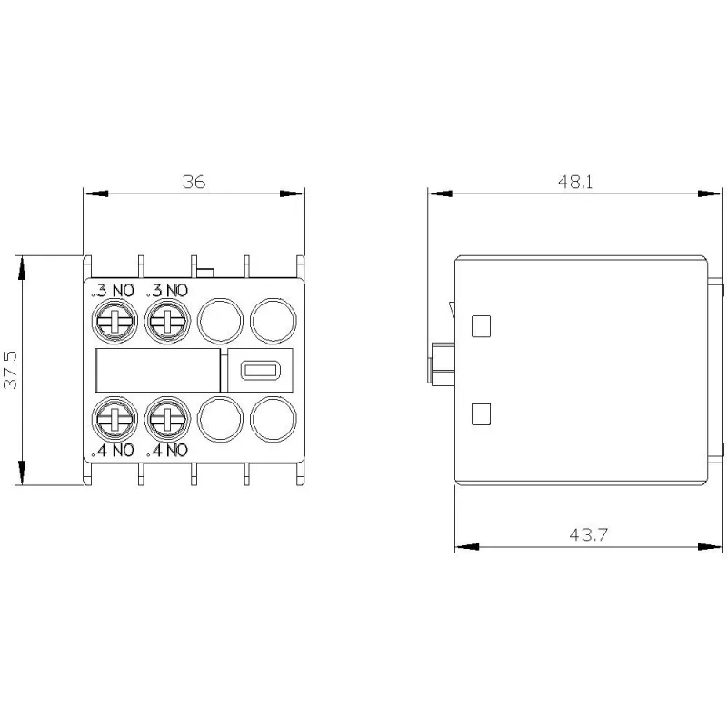 Siemens pagalbinis kontaktų blokas 3RH2911-1HA20, 2 NO, priekinis montavimas, varžtiniai gnybtai