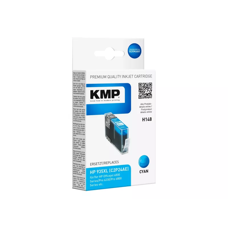 KMP H148 didelės talpos suderinama žydros spalvos rašalo kasetė, skirta HP OfficeJet 6812, 6815, 6820, 6822, 6825, Pro 6235 (15 ml, 825 puslapiai) 1744,0003