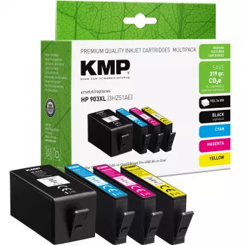 KMP suderinamos rašalo kasetės 4 vienetų rinkinys juoda/žydra/magenta/geltona HP 903XL (3HZ51AE) 1756,4005