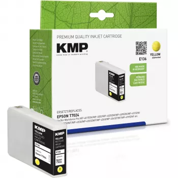 KMP E136 geltona suderinama rašalo kasetė 21ml Epson WorkForce Pro WP-4015, WP-4025, WP-4095, WP-4515, WP-4525, WP-4535, WP-4545, WP-4595 spausdintuvams