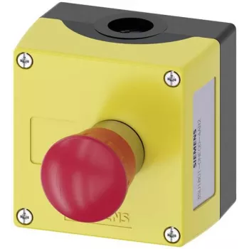 Siemens SIRIUS ACT 3SU18010NE004AB2 grindų montavimo valdymo stotelė su raudonu pasukamuoju atleidimo mygtuku, 1 NO, IP66/67/69K, pilka