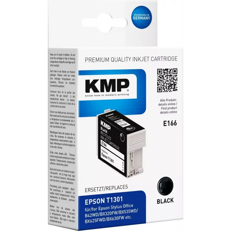 KMP E166 juoda suderinama rašalo kasetė Epson Stylus Office & WorkForce (25 ml, didelės išeigos, pakeičia T1301) 1618.4001