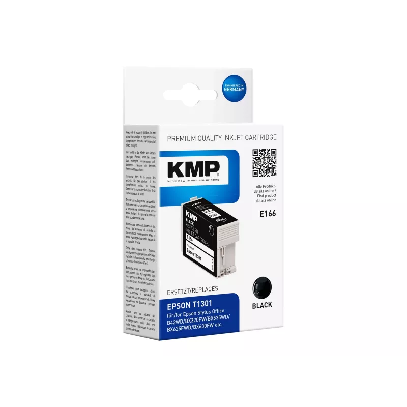 KMP E166 juoda suderinama rašalo kasetė Epson Stylus Office & WorkForce (25 ml, didelės išeigos, pakeičia T1301) 1618.4001