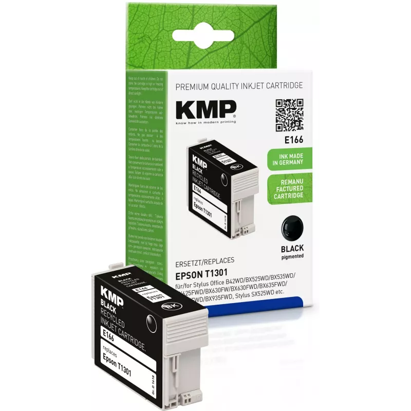 KMP E166 juoda suderinama rašalo kasetė Epson Stylus Office & WorkForce (25 ml, didelės išeigos, pakeičia T1301) 1618.4001
