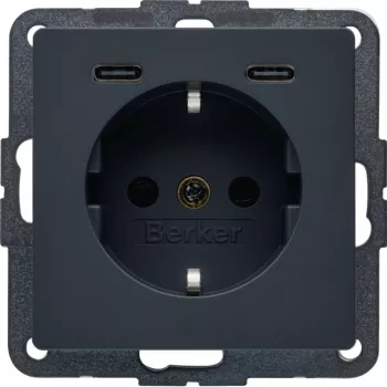 HAGER BERKER 48156086 Schuko lizdas su USB-C PD 20W įkrovikliu, poliarinė balta matinė