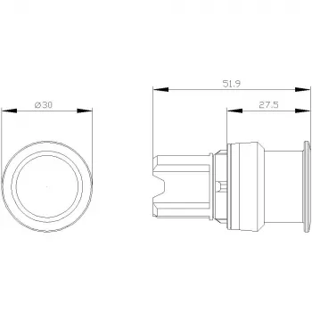 Siemens SIRIUS ACT grybo formos mygtuko priekinis elementas, plastikinis, juodas, 22 mm, 40 mm actuatorius, fiksuojantis, atblokuojamas patraukus 3SU1000-1AD10-0AA0