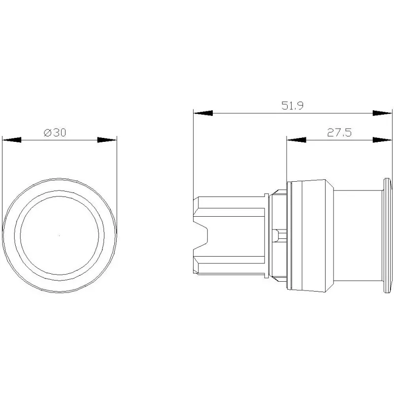Siemens SIRIUS ACT grybo formos mygtuko priekinis elementas, plastikinis, juodas, 22 mm, 40 mm actuatorius, fiksuojantis, atblokuojamas patraukus 3SU1000-1AD10-0AA0