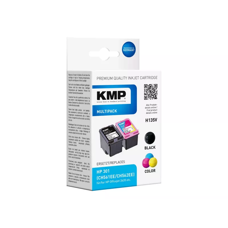 KMP MULTIPACK H135V - 2 dalių juodų ir trijų spalvų rašalo kasetės (alternatyva HP 301XL)