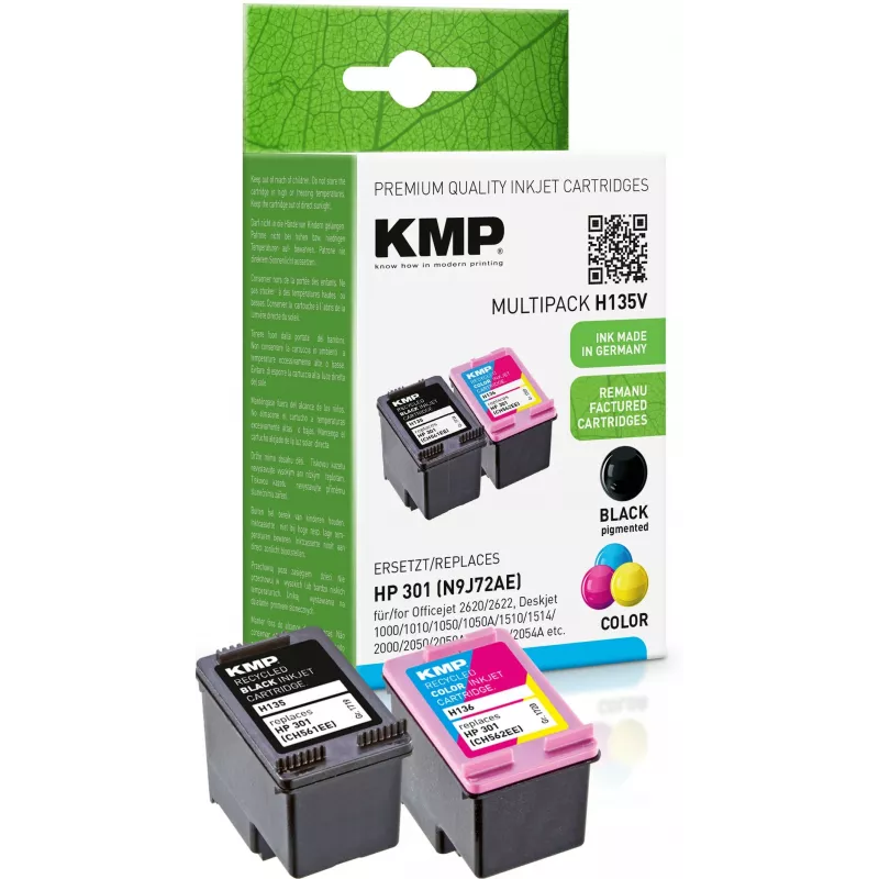 KMP MULTIPACK H135V - 2 dalių juodų ir trijų spalvų rašalo kasetės (alternatyva HP 301XL)