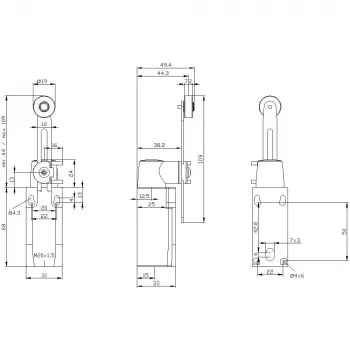 SIEMENS SIRIUS padėties jungiklis, plastikinis korpusas, ritininis stūmiklis, 1NO+1NC, IP66/IP67, M20 3SE52320LK50