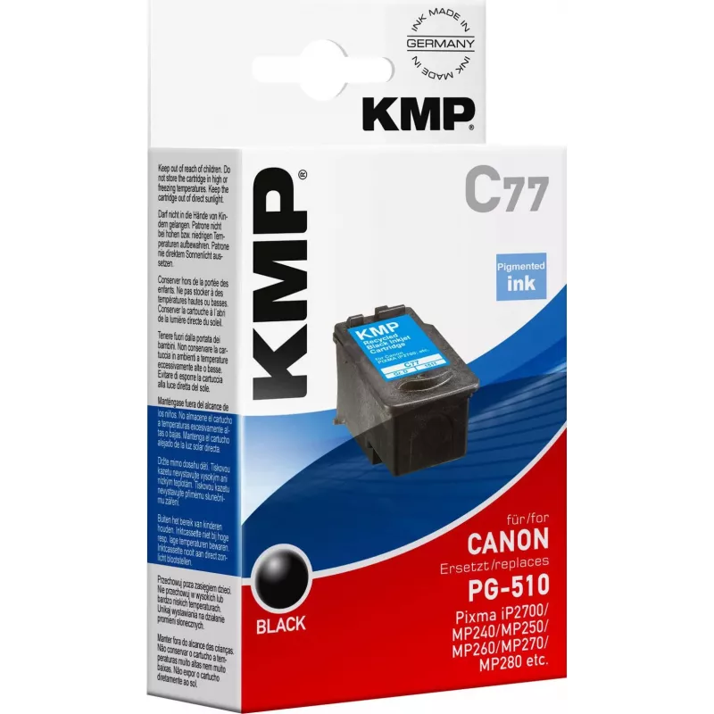 KMP C77 juoda suderinama rašalo kasetė 9 ml, skirta Canon PIXMA MP230 MP237 MP252 MP258 MP270 MP282 MP499 MX350 MX360 MX410 MX420, 1511.4001