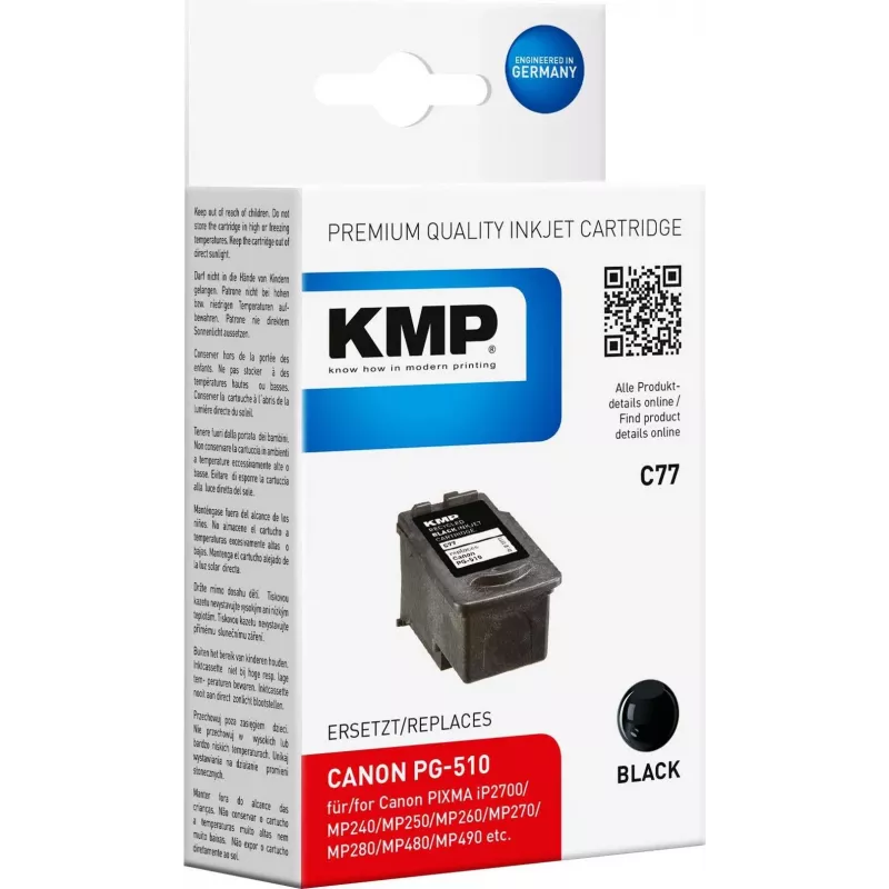 KMP C77 juoda suderinama rašalo kasetė 9 ml, skirta Canon PIXMA MP230 MP237 MP252 MP258 MP270 MP282 MP499 MX350 MX360 MX410 MX420, 1511.4001