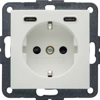 Hager Berker 48151909 Schuko lizdas su USB-C 20W PD, S.1, poliarinė balta blizgi