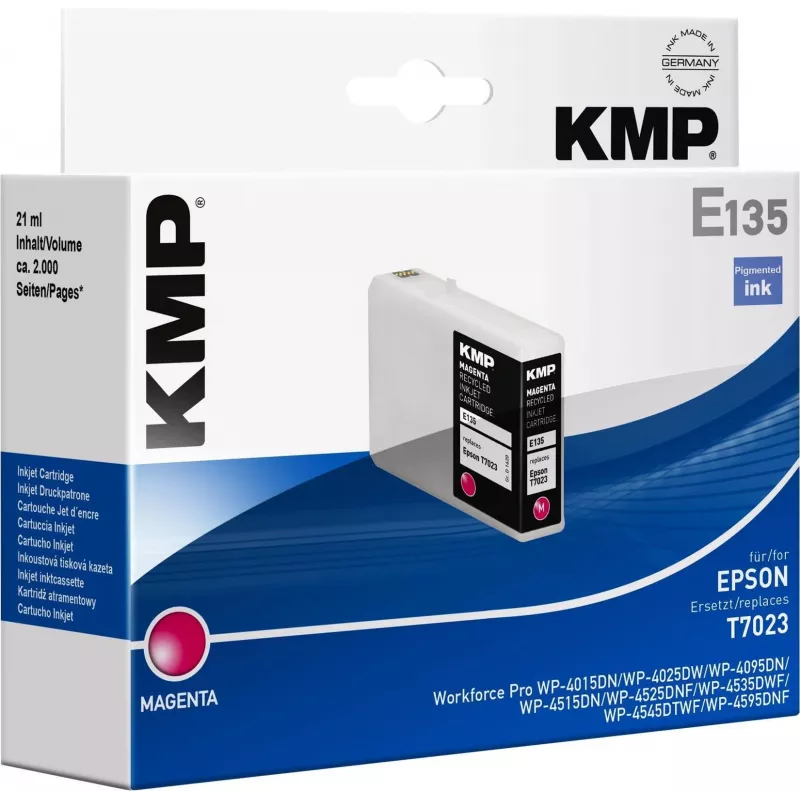 KMP E135 purpurinės spalvos rašalo kasetė - 21 ml - Suderinama su Epson T7023 - skirta Epson WorkForce Pro WP-4015, WP-4025, WP-4095, WP-4515, WP-4525, WP-4535, WP-4545, WP-4595