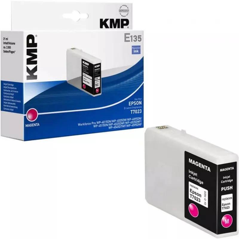 KMP E135 purpurinės spalvos rašalo kasetė - 21 ml - Suderinama su Epson T7023 - skirta Epson WorkForce Pro WP-4015, WP-4025, WP-4095, WP-4515, WP-4525, WP-4535, WP-4545, WP-4595