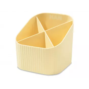 HAN X-LOOP rašiklių laikiklis, pastelinės geltonos spalvos plastikas, 4 skyriai, 111 x 111 x 105 mm, 17238-815D