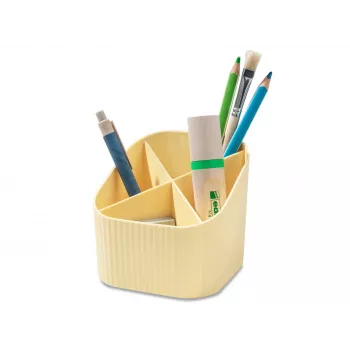 HAN X-LOOP rašiklių laikiklis, pastelinės geltonos spalvos plastikas, 4 skyriai, 111 x 111 x 105 mm, 17238-815D