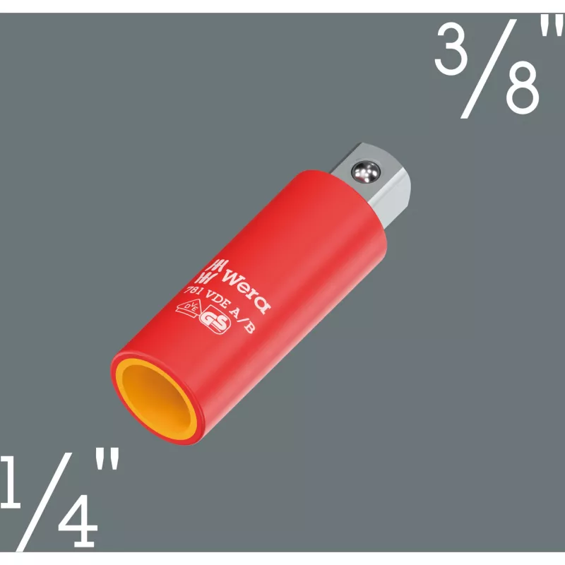 Wera 781 A/B VDE izoliuotas lizdų adapteris 1/4 colio kvadratinei pavarai su mechaniniu fiksavimu 05024690001