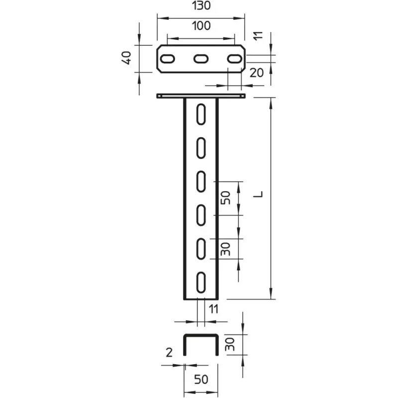 OBO Bettermann kabantis stiebas US 3 K/90 50x30x900, karštai cinkuotas plienas, 6342366