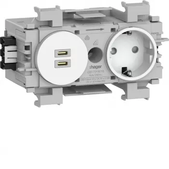 Hager Winsta Schuko lizdas su dvigubu USB-C PD 20W įkrovikliu, poliarinė balta GS17019016