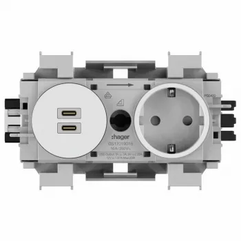 Hager Winsta Schuko lizdas su dvigubu USB-C PD 20W įkrovikliu, poliarinė balta GS17019016