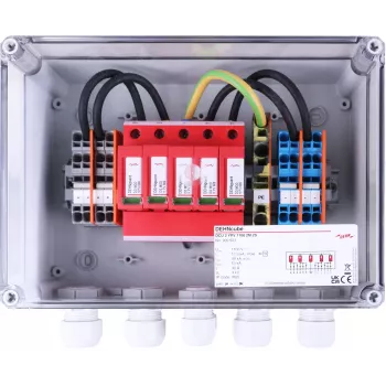 DEHN 900923 DCU 2 YPV 1100 2M 2S PV eilinių jungimo dėžutė su viršįtampių apsauga, IP65, 2 MPPT, 2 eilės vienam MPPT
