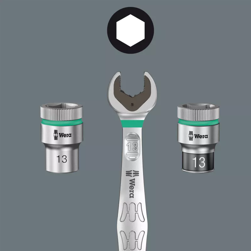 Wera 8100 SA 15 Zyklop reketas 1/4 inch su pasukama galvute ir Kraftform rankena 05005542001