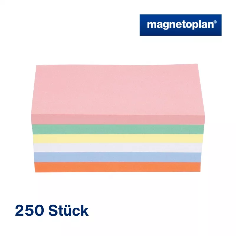 MAGNETOPLAN HOLTZ komunikacijos kortelės stačiakampės 200 x 100 mm įvairių spalvų (rožinė, žalia, geltona, balta, mėlyna, oranžinė) - 250 kortelių 112501510