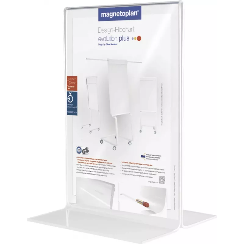 MAGNETOPLAN HOLTZ akrilinis stalinis stendas DIN A3 portretinė orientacija, skaidrus, dvipusis, 297 x 420 mm (43115)