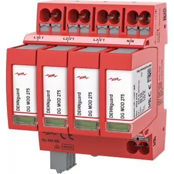 DEHN DEHNguard MP TNS 275 FM 2 tipo viršįtampių ribotuvas, 4 poliai, 275V, 40kA, DIN bėgiui 942405