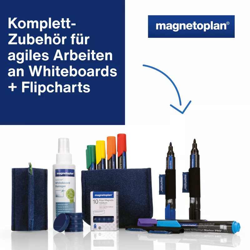 MAGNETOPLAN HOLTZ Whiteboard Essentials rinkinys, mėlynas – trintukas ir magnetinė lentynėlė (1230914)