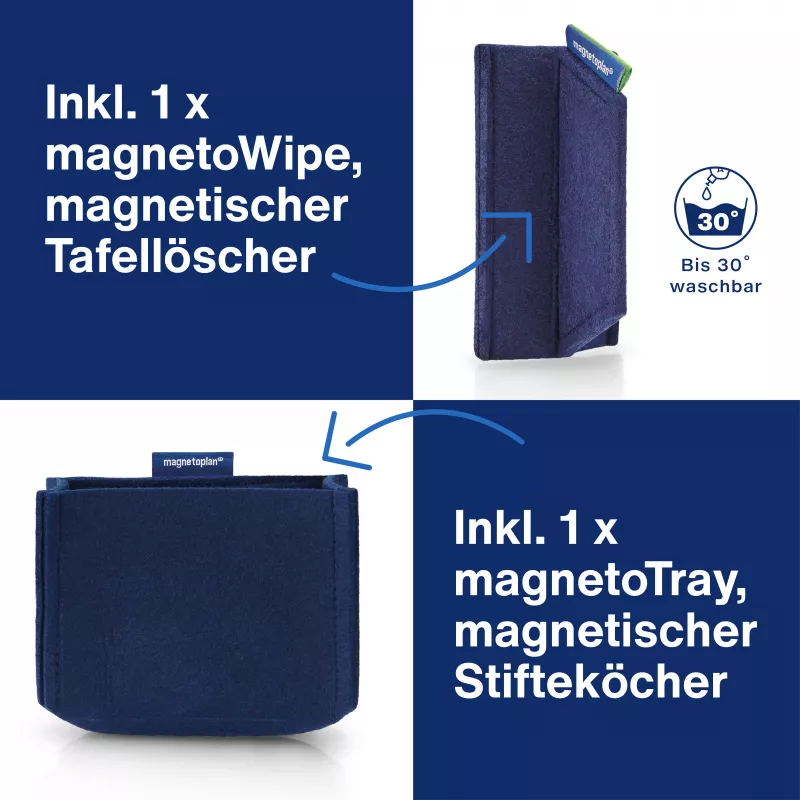 MAGNETOPLAN HOLTZ Whiteboard Essentials rinkinys, mėlynas – trintukas ir magnetinė lentynėlė (1230914)