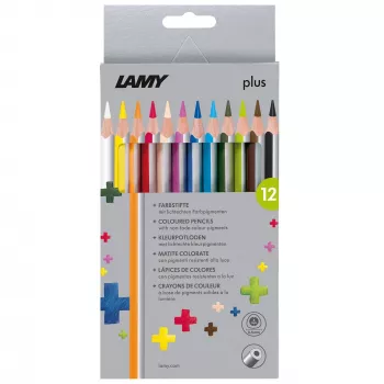 LAMY plus trikampio formos spalvoti pieštukai, 12 vienetų kartono dėkle, ergonomiškas trikampis korpusas, matinis paviršius, įvairios spalvos (1222007)