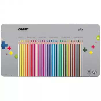 LAMY Triangular Coloured Pencils Plus, 36 dalių metaliniame dėkle, ergonomiškos trikampės formos, matinis paviršius, įvairios spalvos (1226065)