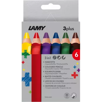 LAMY 3plus spalvoti pieštukai, 6 vienetų rinkinys, ergonomiški trikampiai, itin stori nelūžtantys švino šerdys, įvairių spalvų 1222002