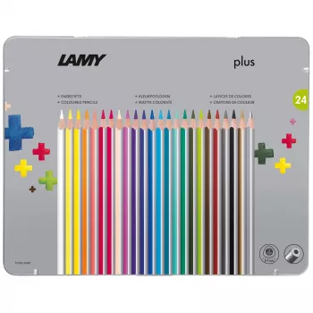 LAMY Dreikant plus spalvoti pieštukai, 24 skirtingų spalvų, ergonomiškos trikampės formos, matinis paviršius, metalinė dėžutė 1222010