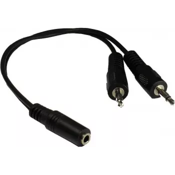 GoodConnections AD-35B2S garso Y-adapteris 3,5 mm stereo lizdas į 2x RCA mono kištukus, 20 cm, nikeliuoti kontaktai, juodas