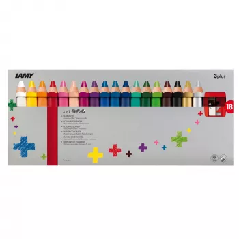 LAMY 3-in-1 spalvoti pieštukai 3plus, 18 dalių rinkinys kartoninėje dėžutėje - akvarelė, vaško kreidelė ir spalvotas pieštukas viename 1223549