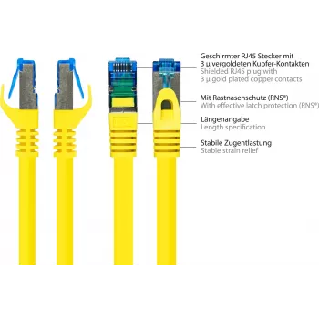 Good Connections RNS® Cat. 6A S/FTP tinklo kabelis su apsauginiu užsegimu, be halogenų, geltonas, 20 m 8060-H200Y