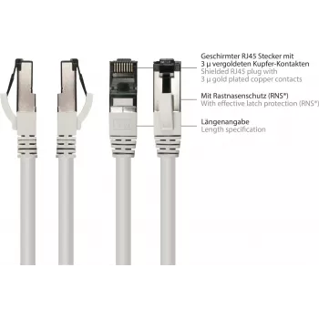 GoodConnections Alcasa 8080L-200 Cat8.1 S/FTP tinklo kabelis, 20 m, pilkas, RJ45, 40 Gbit/s, 2000 MHz