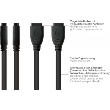 Good Connections HDMI montavimo kabelis, HDMI Type A female į panelinį female, 0,3 m, juodas HDMI-AD23